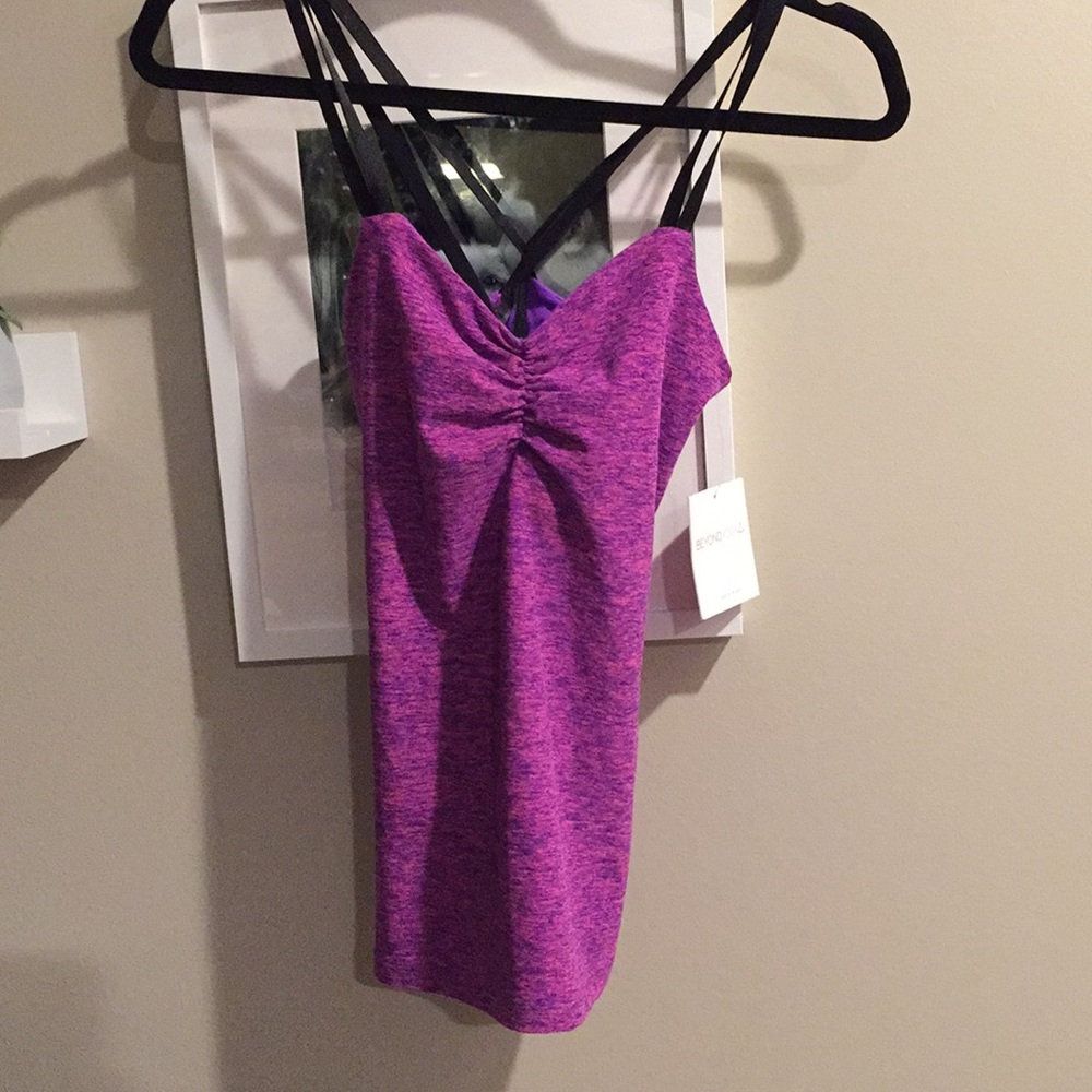 Pink and purple Yoga top with built in bra